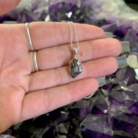 Rough Meteorite Sterling Silver Pendant & Adjustable Chain, Unique Jewelry - Picture 8 of 8
